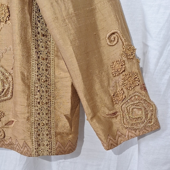 Silk Gold Embroidered Beaded Jacket, Boho, Coldwater Creek, Sz 18, NWOT - Picture 6 of 16